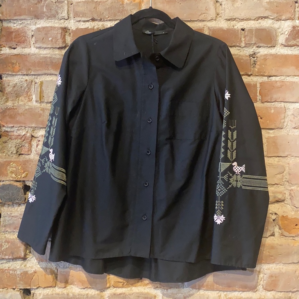 Embroidered sleeve button down